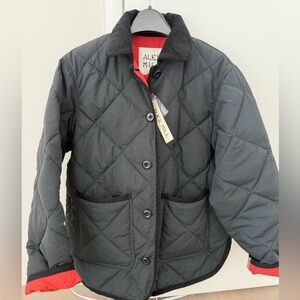 Alex Mill Quinn Quilted Jacket in Black with Red Lining